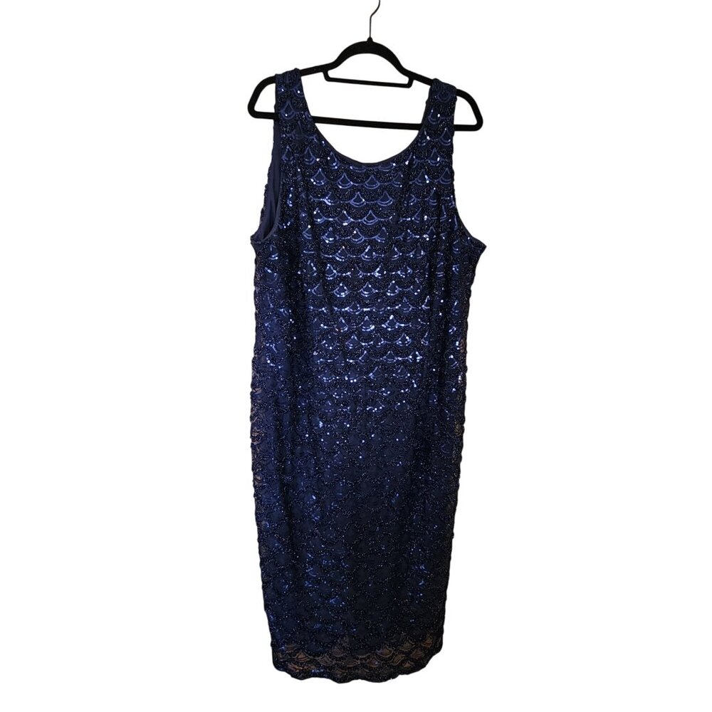 SD Collection Womens Plus Size Sequin Dress 22W Navy Blue Sleeveless
